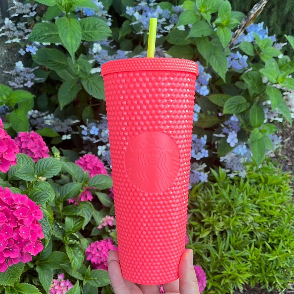 Starbucks Dragonfruit Coral Pink Studded Bling Tumbler Cup Venti 2022 Su…